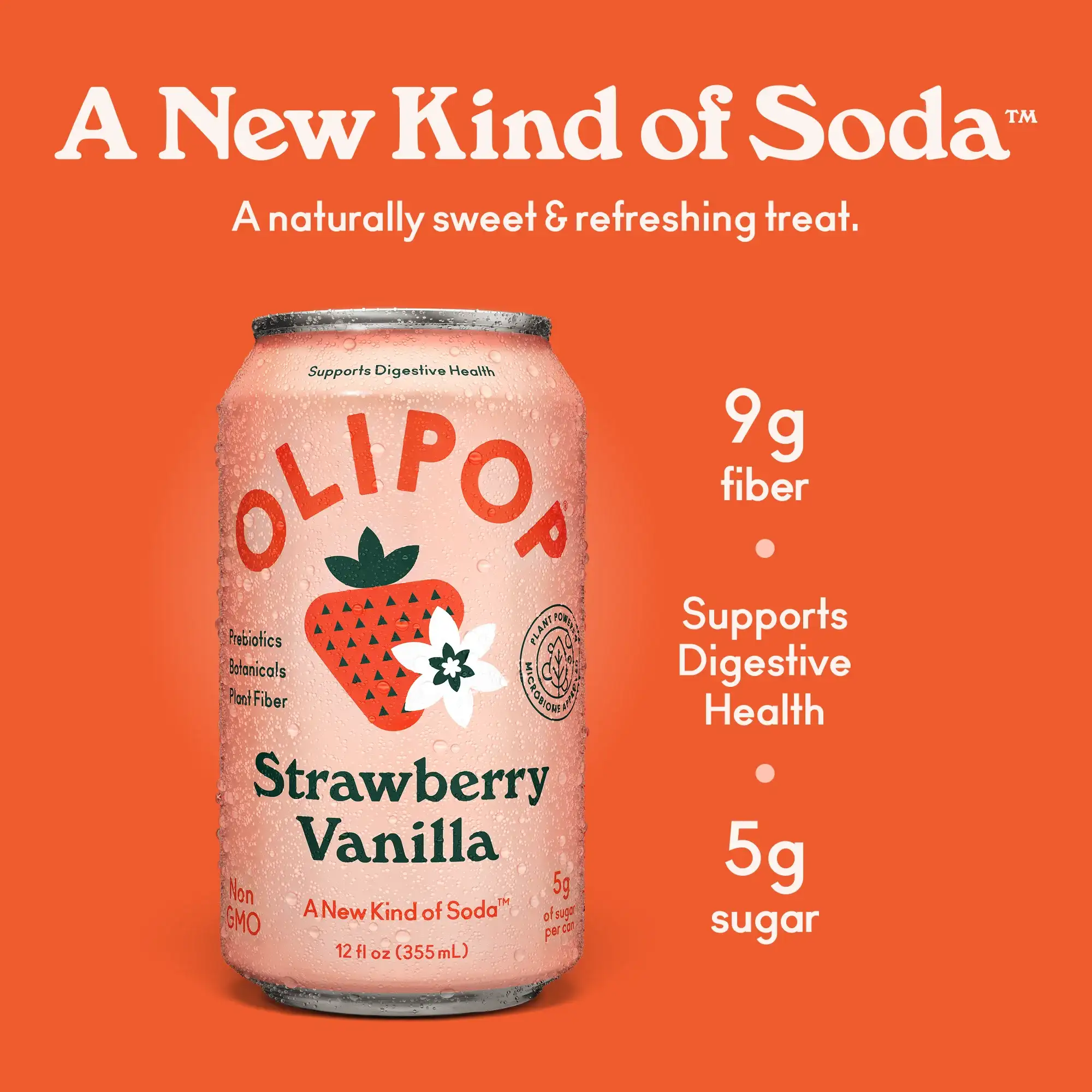 OLIPOP Prebiotic Soda Strawberry Vanilla 12 fl oz Refrigerated - 图片 2
