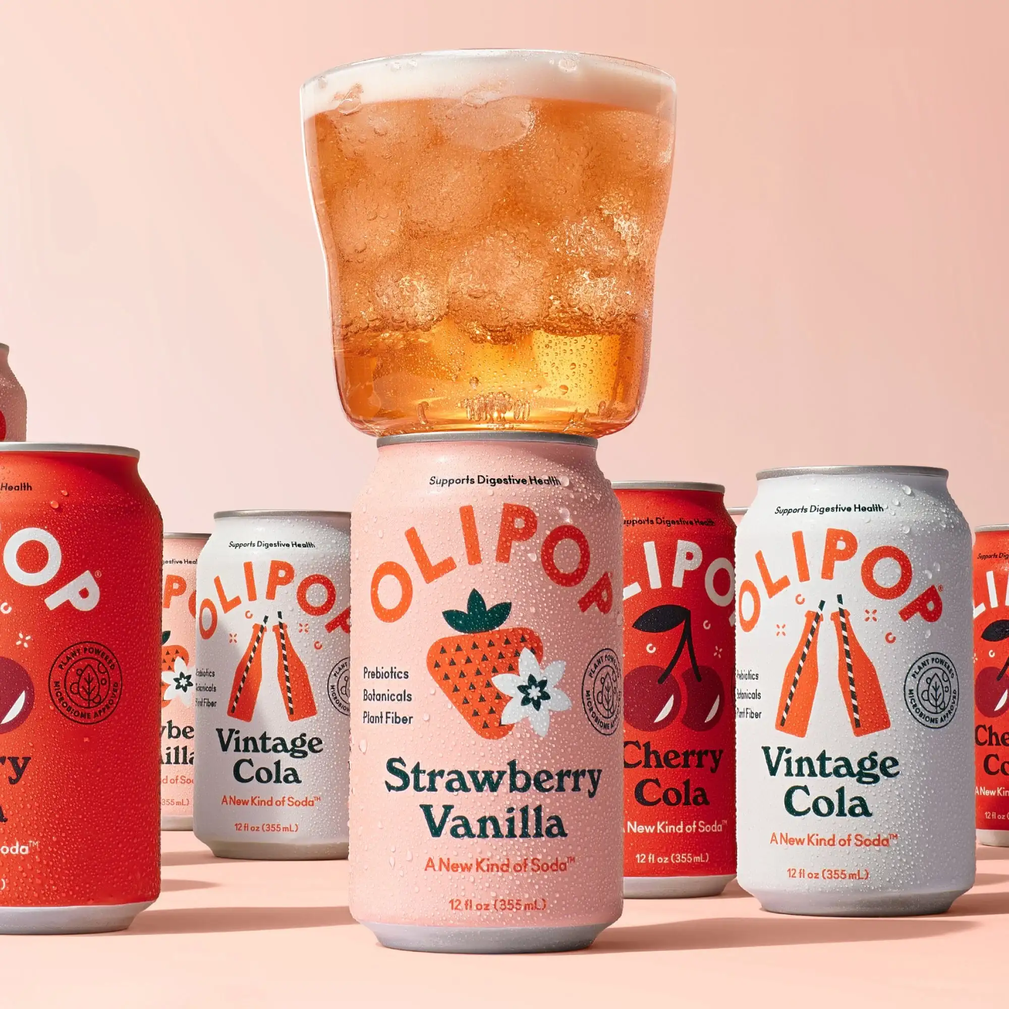 OLIPOP Prebiotic Soda Strawberry Vanilla 12 fl oz Refrigerated - 图片 3