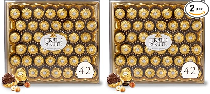 Ferrero Rocher gourmet hazelnut milk chocolate gift box, containing 42 individual chocolates, 18.5 ounces (2-piece set)