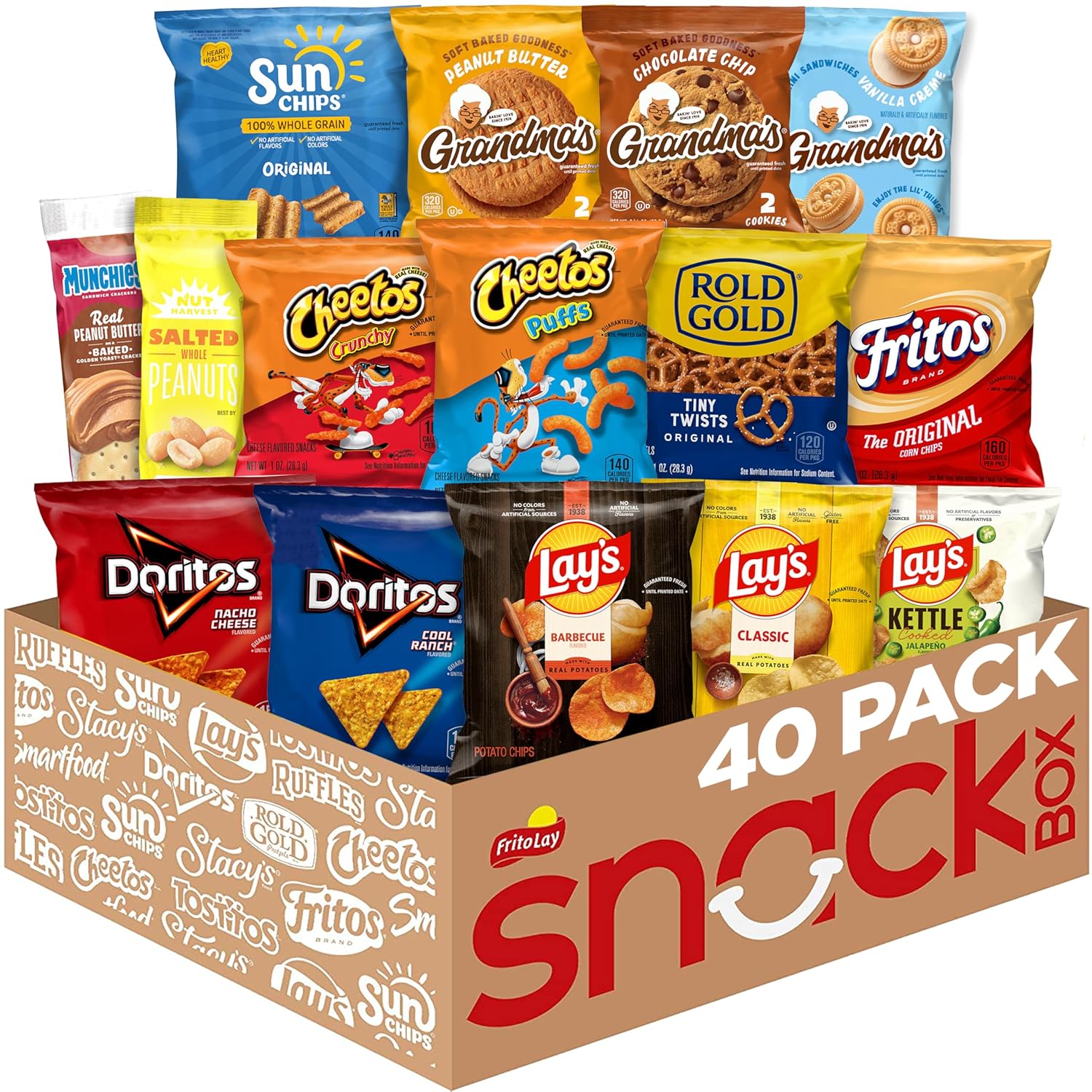Frito Lay Ultimate Classic Snack Set, featuring a variety of potato chips, cookies, crackers and nuts, (40 pieces per pack) (packaging may vary)