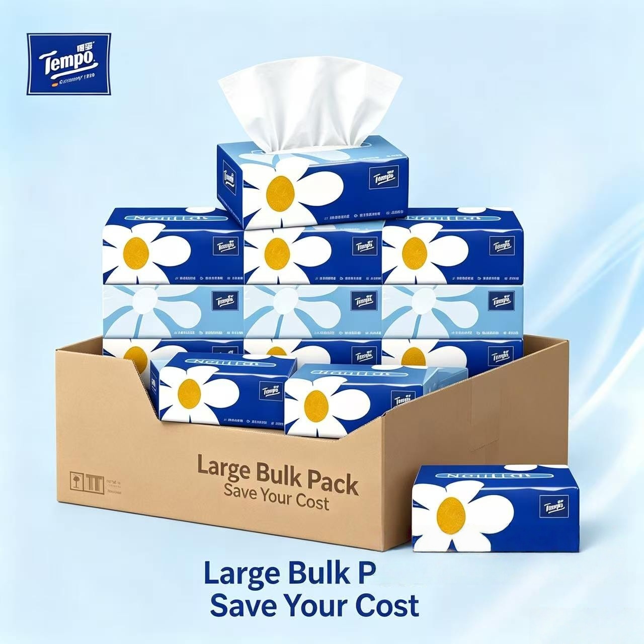 Tempo Neutral Daisy Facial Tissue 4-Ply Soft Disposable Paper Towels, Bulk Pack Gentle Skin Care Pocket Tissue for Home Office Travel
